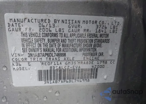 2013 Nissan Sentra S from USA, damaged, VIN 3N1AB7AP6DL746998